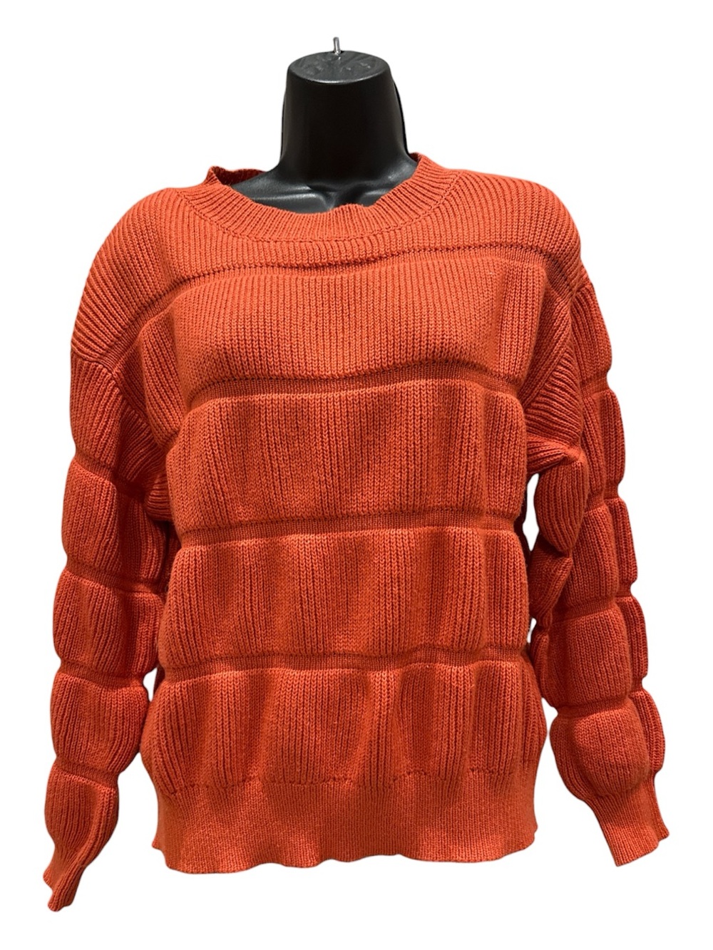 Chunky Bubble-Sleeve Knit Sweater - Orange / Coral
